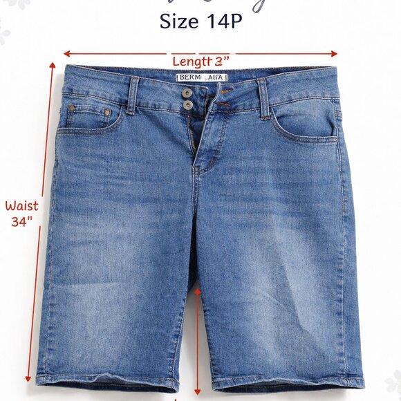 I.T. Millie Petite Curvy Long Rider Denim Bermuda Shorts 14P Medium Wash - Picture 3 of 13